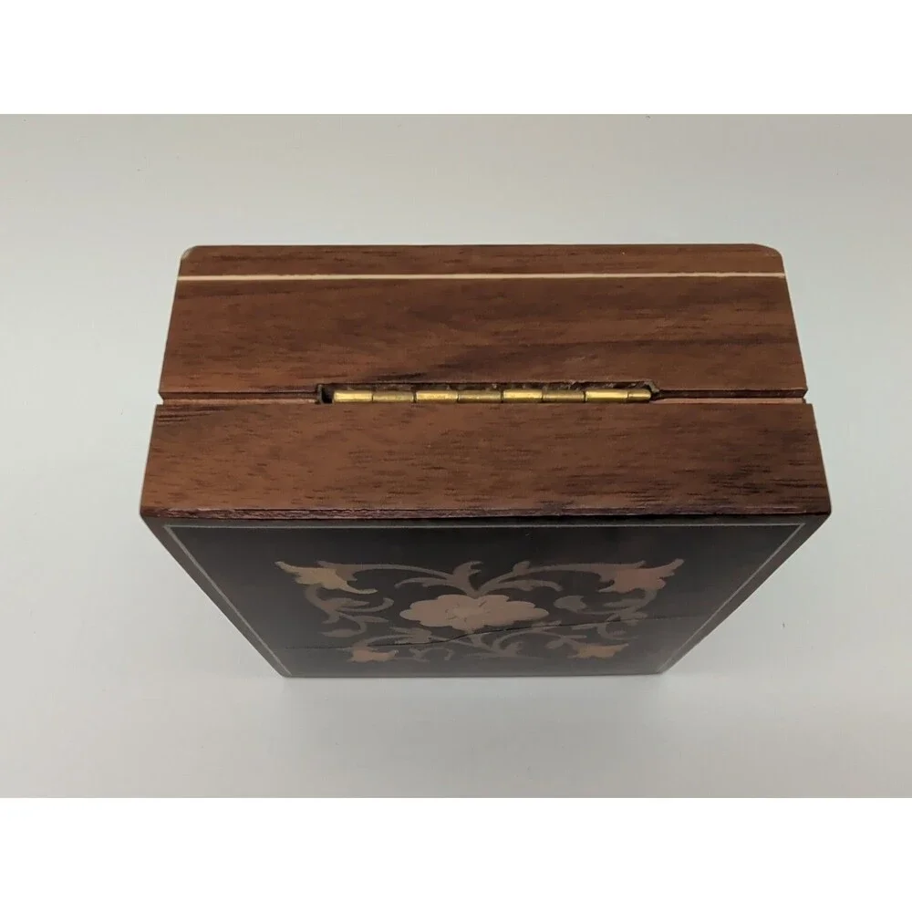 Vtg Italian Wood Inlay Ring Box Jewelry Sorrento Floral Burl